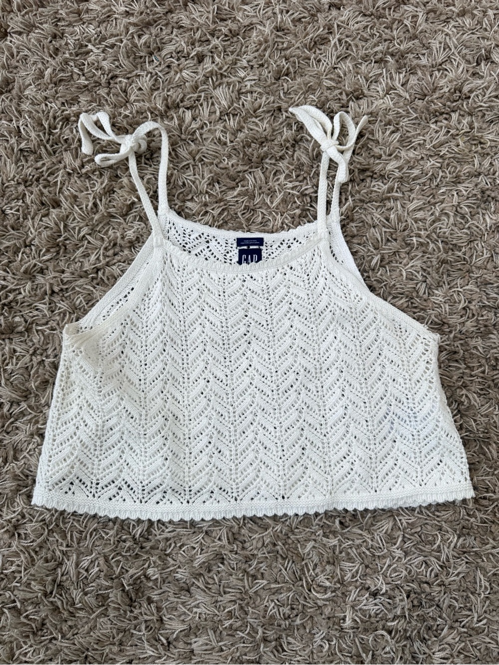 White Crochet Knit Tie-Strap l Top